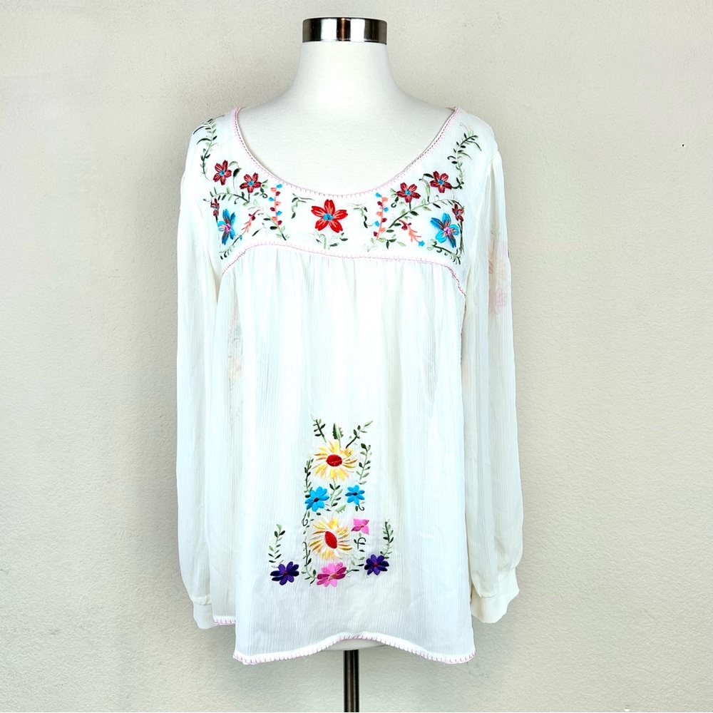 Mushka by Sienna Rose Colorful Foral Embroidered White Blouse/Top